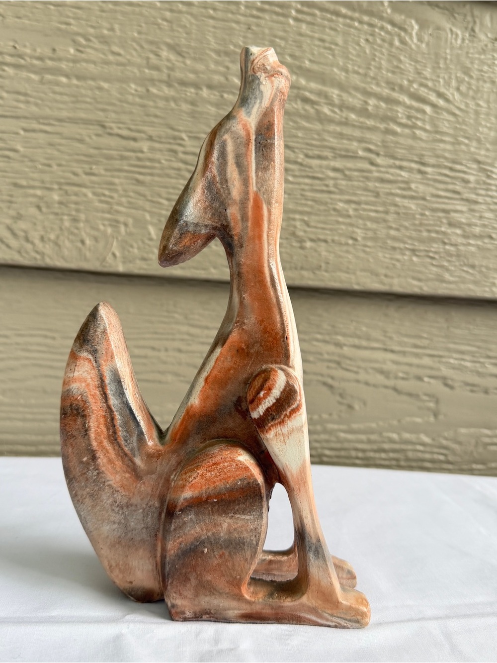Howling Wolf Coyote‎ Stone Marble Handcrafted Sculpture Figurine 9” Tall Arizona